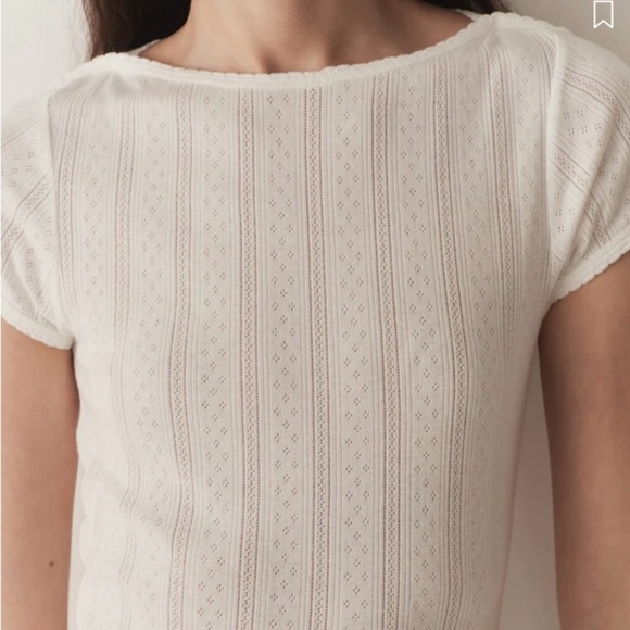 NWT Doen Pauline Cotton Boatneck Short Sleeve Top Salt Quelle Joilie Pointelle - Picture 2 of 13